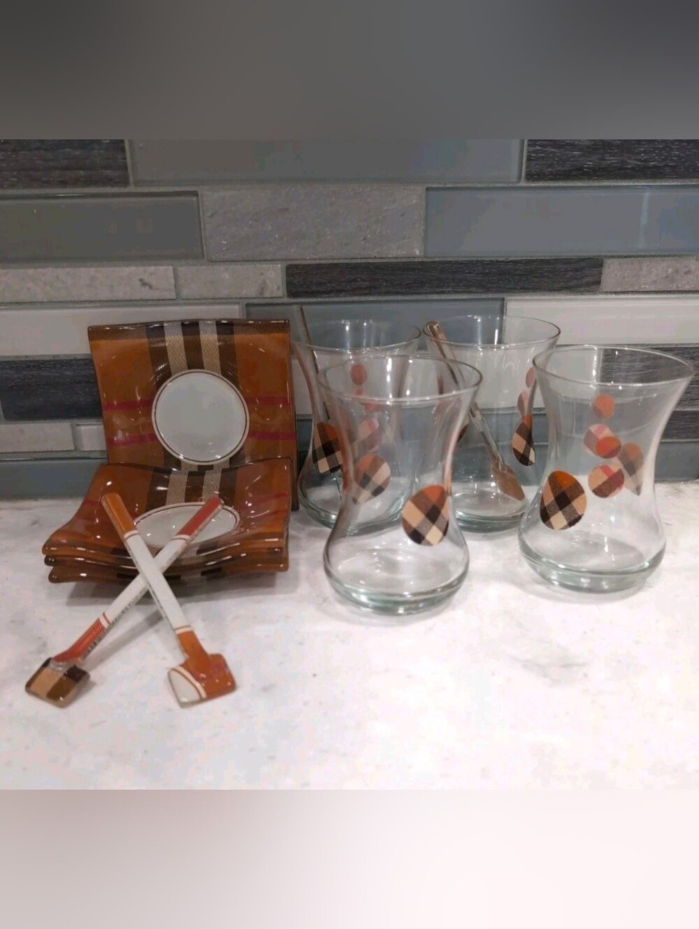 Turkish Tea Cup Set With Spoons & Saucers Set of 4